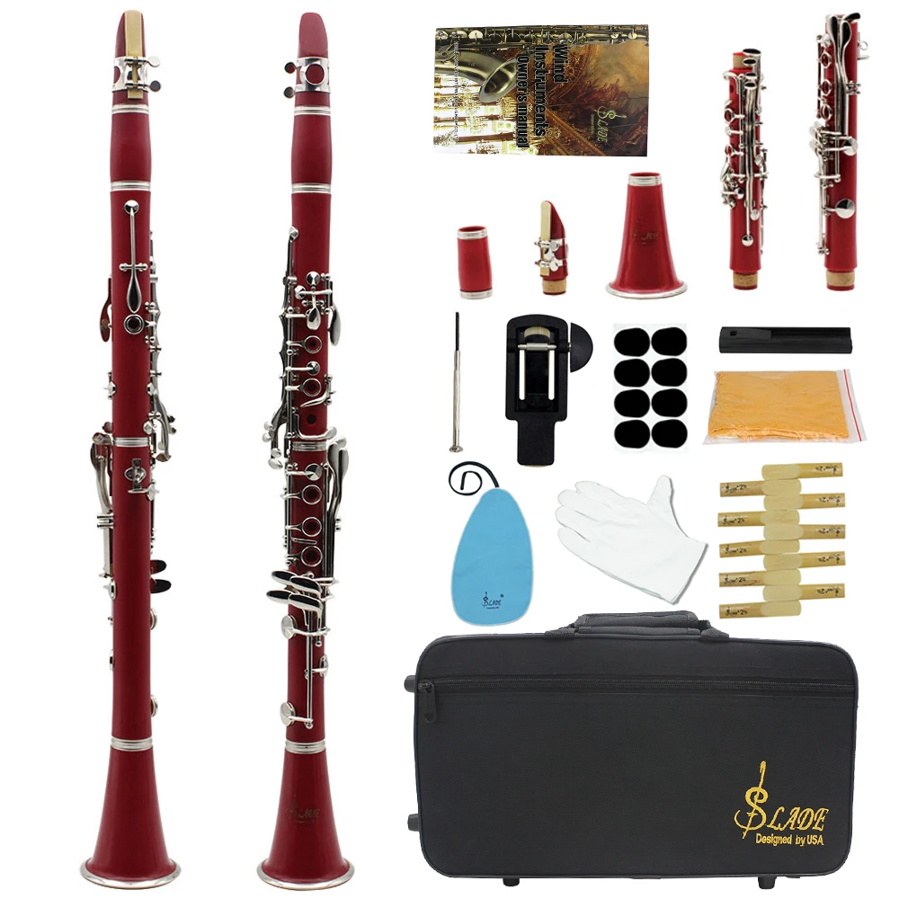 SLADE Clarinet 17 Key Bb Clarinet Professional Woodwind Instrument Bakelite Wood Clarinet with Box Cleaning Kit Reed Accessories