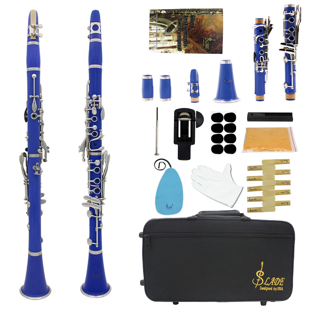 SLADE Clarinet 17 Key Bb Clarinet Professional Woodwind Instrument Bakelite Wood Clarinet with Box Cleaning Kit Reed Accessories