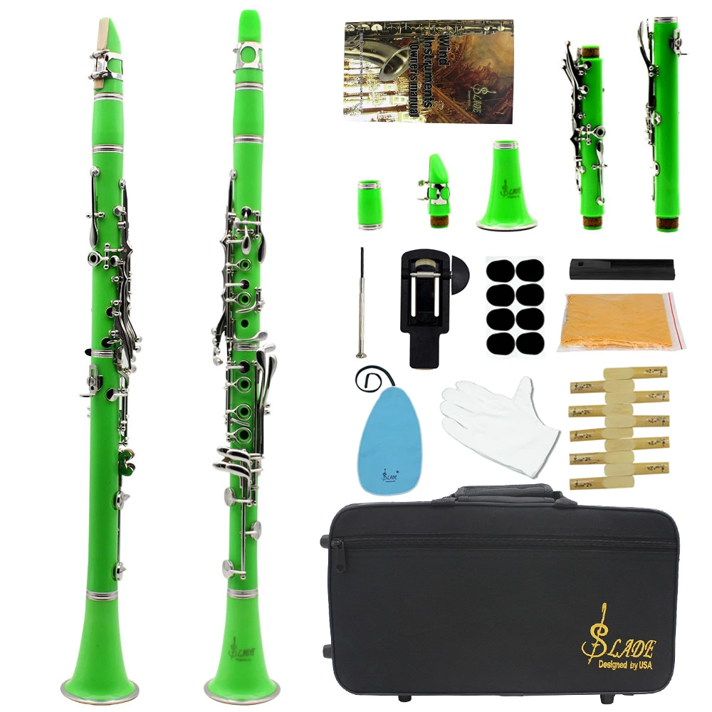 SLADE Clarinet 17 Key Bb Clarinet Professional Woodwind Instrument Bakelite Wood Clarinet with Box Cleaning Kit Reed Accessories