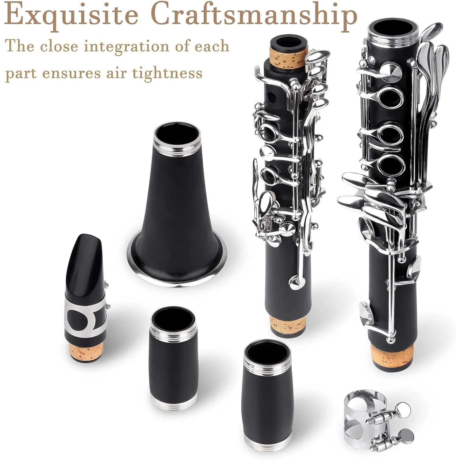 SLADE Clarinet 17 Key Bb Clarinet Professional Woodwind Instrument Bakelite Wood Clarinet with Box Cleaning Kit Reed Accessories