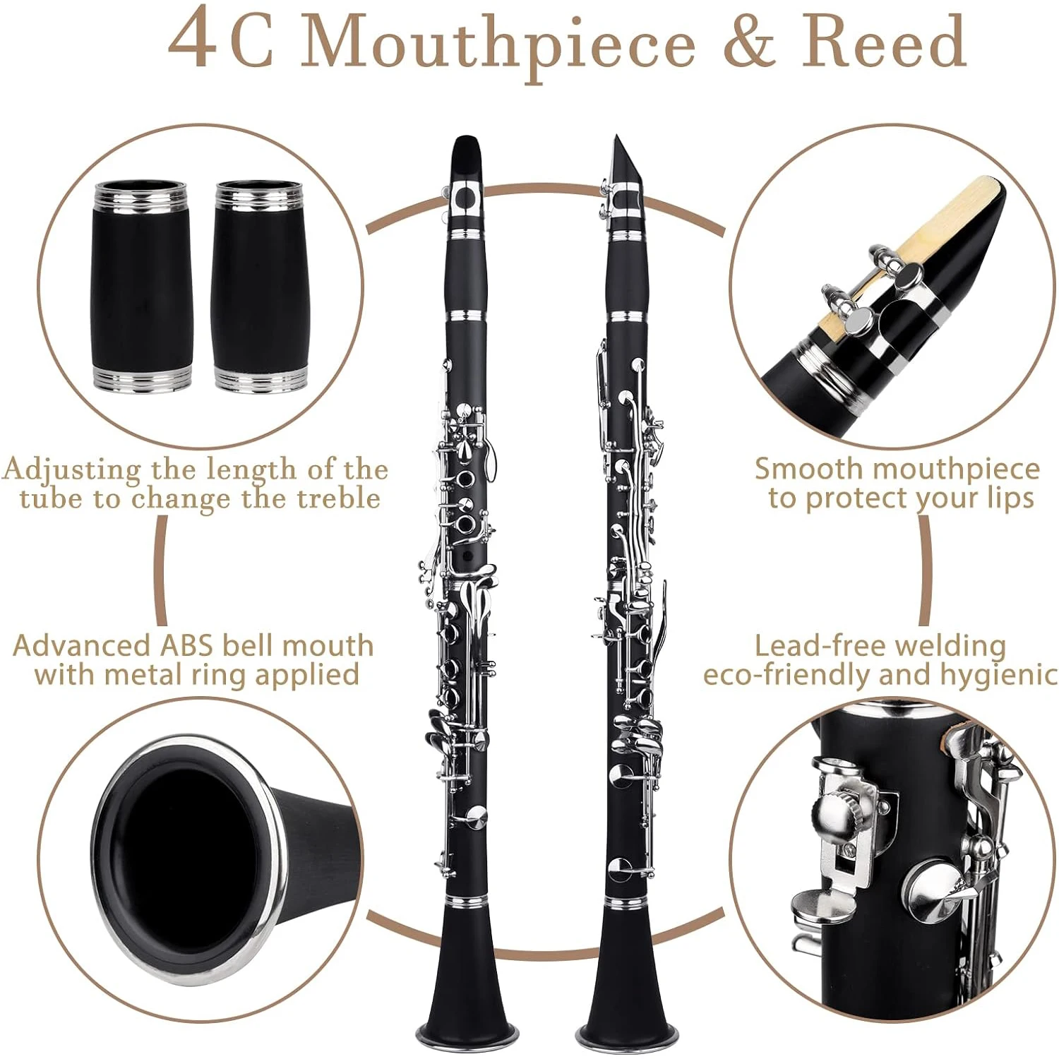 SLADE Clarinet 17 Key Bb Clarinet Professional Woodwind Instrument Bakelite Wood Clarinet with Box Cleaning Kit Reed Accessories