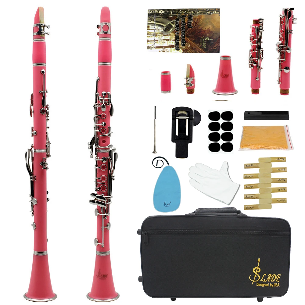 SLADE Clarinet 17 Key Bb Clarinet Professional Woodwind Instrument Bakelite Wood Clarinet with Box Cleaning Kit Reed Accessories