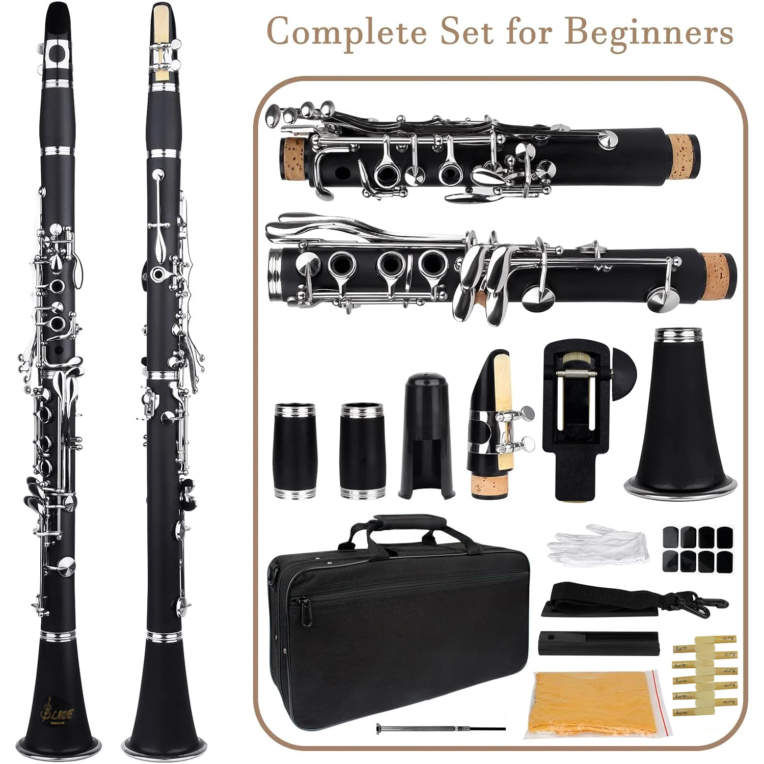 SLADE Clarinet 17 Key Bb Clarinet Professional Woodwind Instrument Bakelite Wood Clarinet with Box Cleaning Kit Reed Accessories