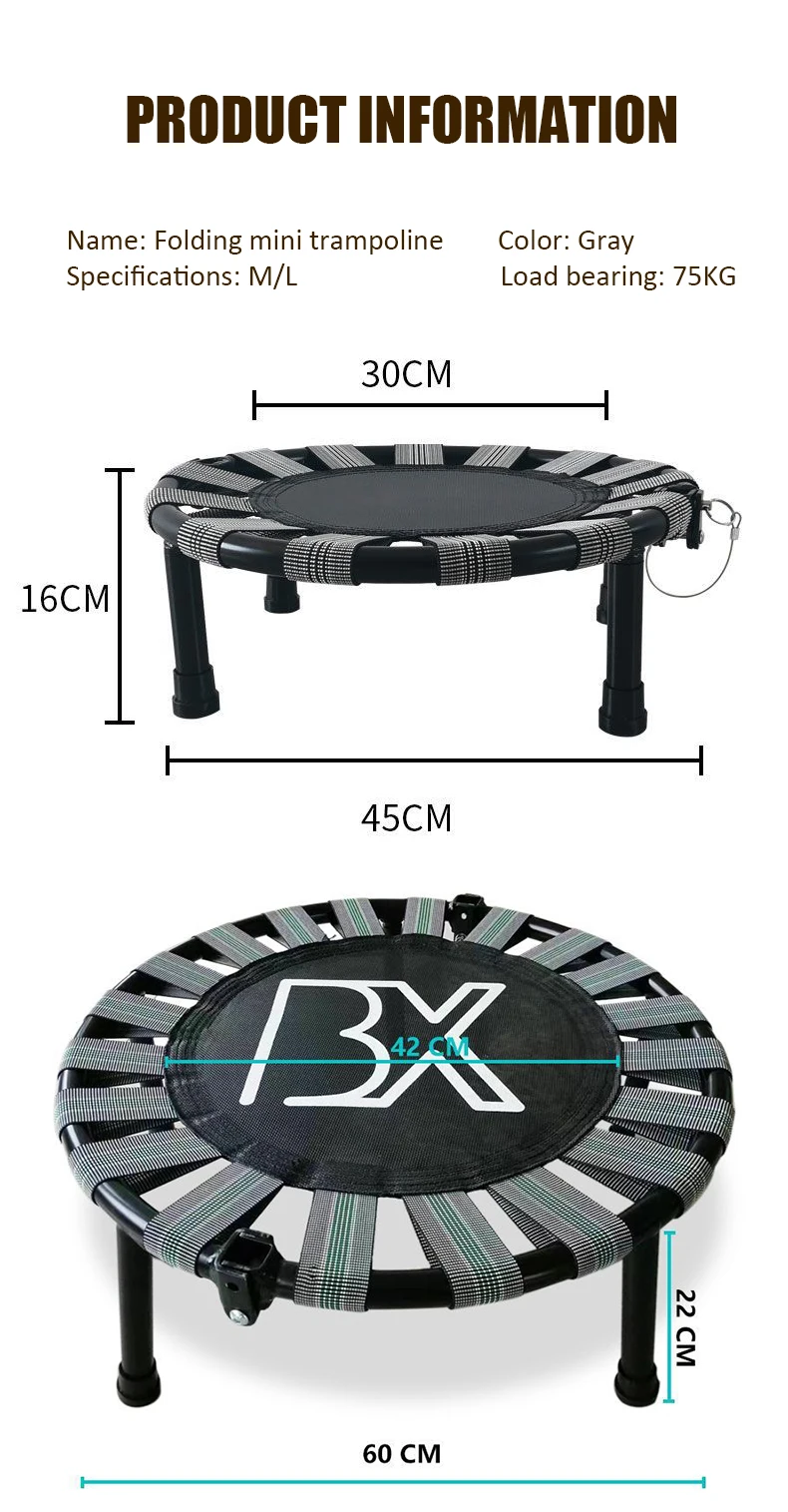 45/60cm Folding Mini Kids Trampoline Toy Indoor Portable Jumping Trampoline Fitness Non-slip Silent Weight Bearing75KG Best Gift