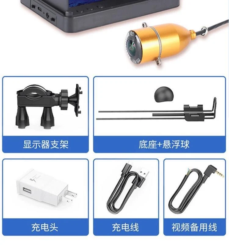 HD Underwater Fish Finder with Night Vision,360° Wide-Angle Fishing Camera,Depth Temperature Sensor for Anglers