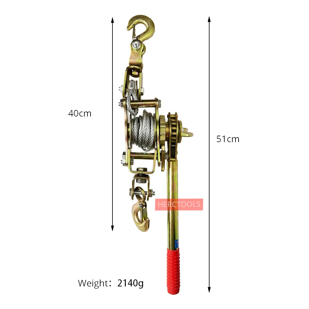 Hand Winch Cable 2T Heavy Duty Power Cable Come Along Tool Automotive Hoist Recovery Winch Puller with 2Hook for Lifting Pulling