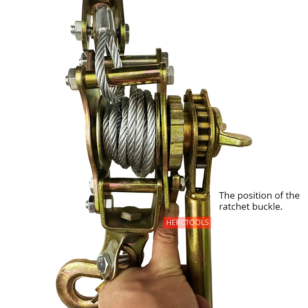 Hand Winch Cable 2T Heavy Duty Power Cable Come Along Tool Automotive Hoist Recovery Winch Puller with 2Hook for Lifting Pulling