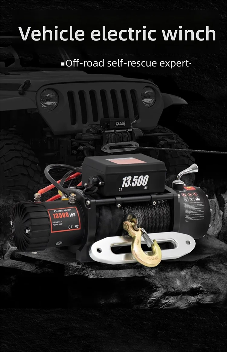 Ztem 13500LBS Electric Truck Winch12v Electric Winch ATV Synthetic Rope with 2 Remote Controls for 4X4 Car Trailer ATV Truck