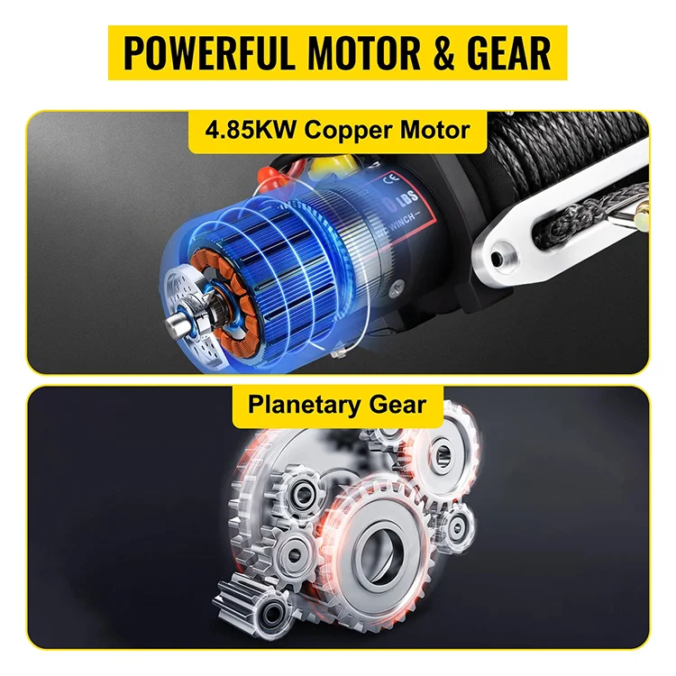 Ztem 13500LBS Electric Truck Winch12v Electric Winch ATV Synthetic Rope with 2 Remote Controls for 4X4 Car Trailer ATV Truck