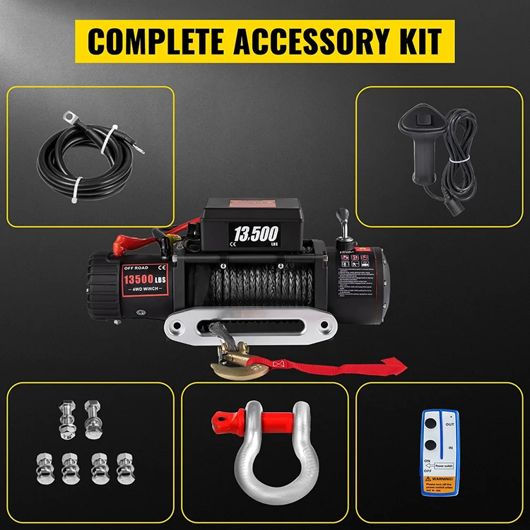 Ztem 13500LBS Electric Truck Winch12v Electric Winch ATV Synthetic Rope with 2 Remote Controls for 4X4 Car Trailer ATV Truck