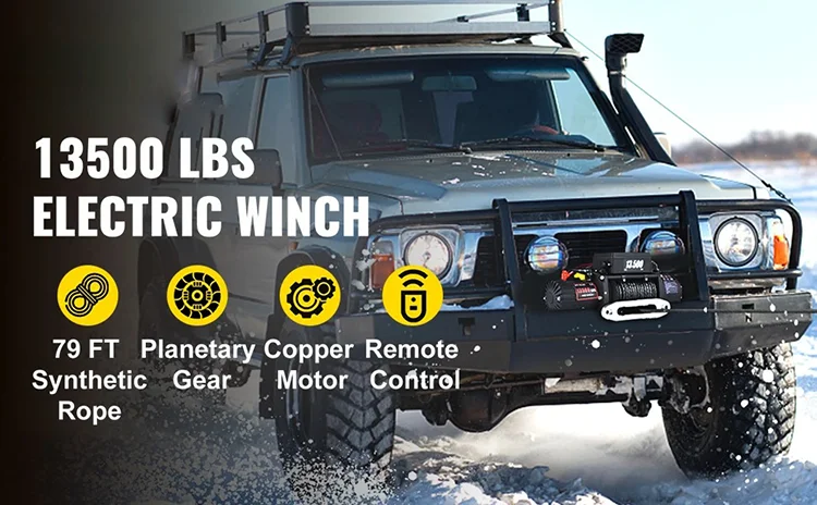 Ztem 13500LBS Electric Truck Winch12v Electric Winch ATV Synthetic Rope with 2 Remote Controls for 4X4 Car Trailer ATV Truck