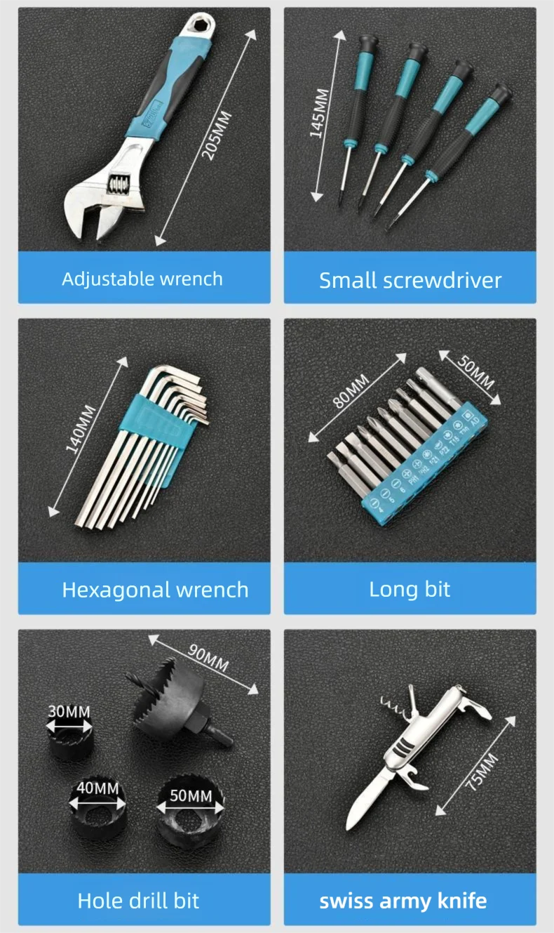 160PCS 115/63/32/19PC High-power Multifunctional Lithium Electric Hand Drill Household Hardware Tool Combination Handheld Drill