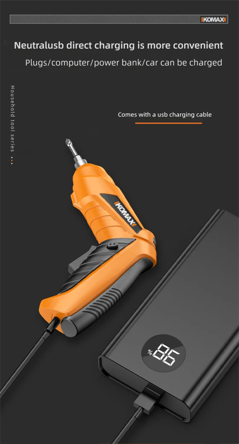 KOMAX Electric Screwdriver Rechargeable Cordless Screwdriver Powerful Impact Wireless Screwdriver Set Mini Drill Power Tools