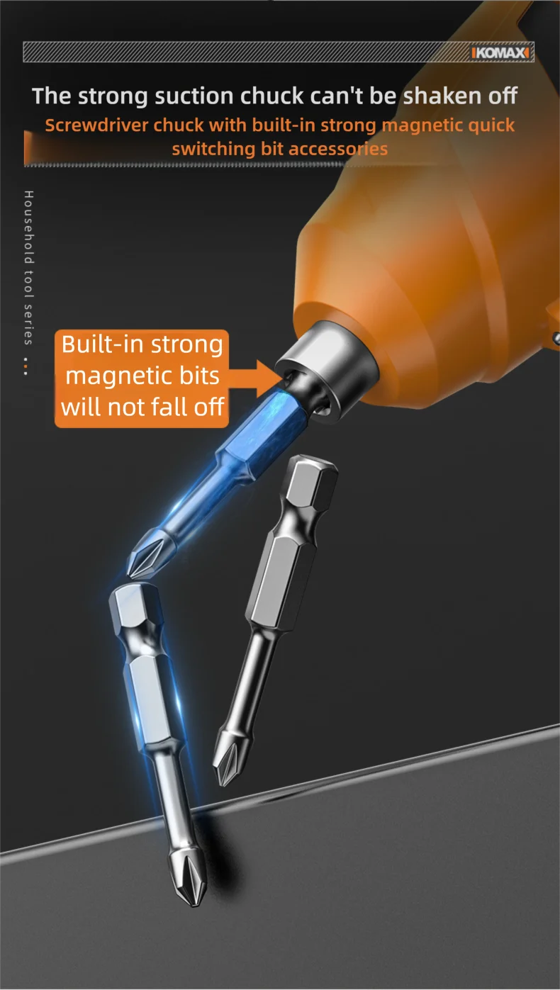 KOMAX Electric Screwdriver Rechargeable Cordless Screwdriver Powerful Impact Wireless Screwdriver Set Mini Drill Power Tools