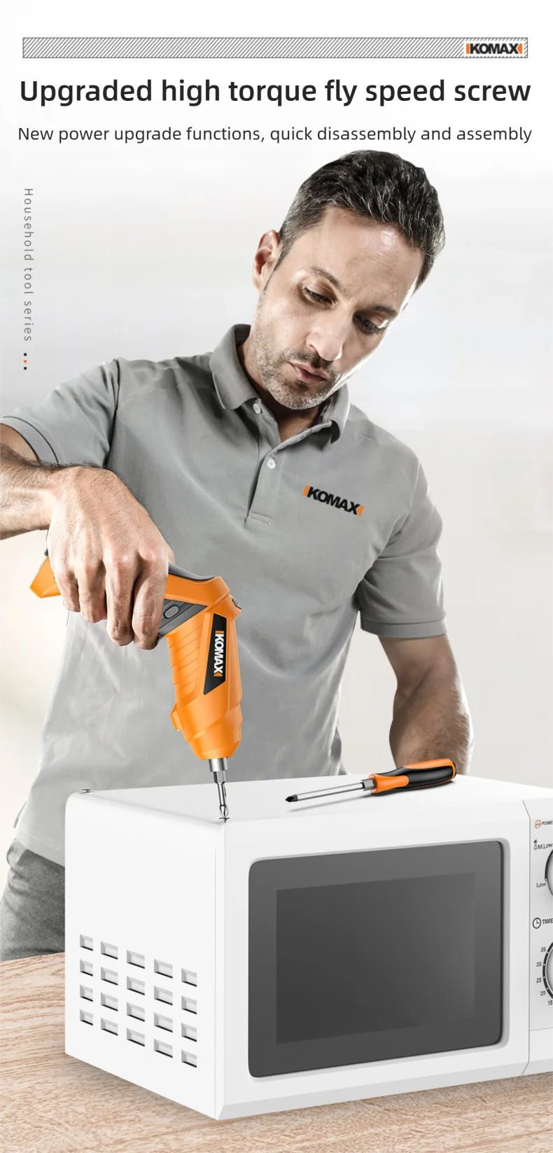 KOMAX Electric Screwdriver Rechargeable Cordless Screwdriver Powerful Impact Wireless Screwdriver Set Mini Drill Power Tools