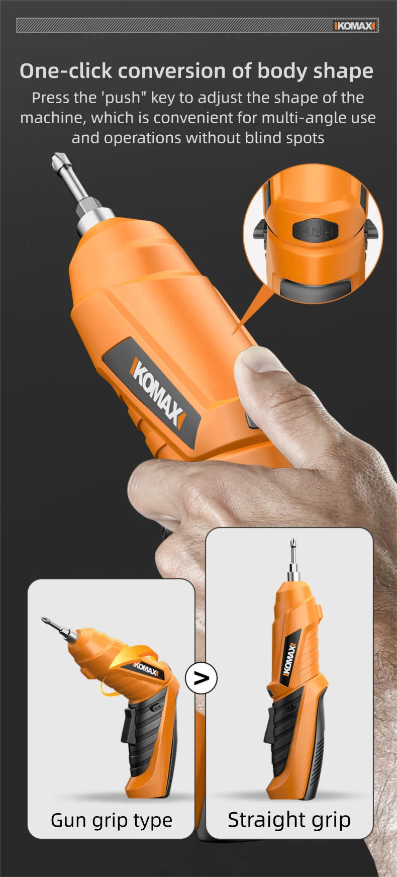 KOMAX Electric Screwdriver Rechargeable Cordless Screwdriver Powerful Impact Wireless Screwdriver Set Mini Drill Power Tools