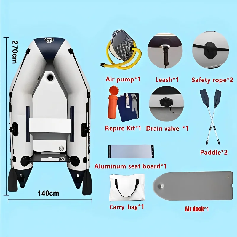 2.7M 8.8FT Air Deck Floor Portable PVC Inflatable Fishing Boat for Adult Surfing Kayak and Racing Boats for the Sea Accessories