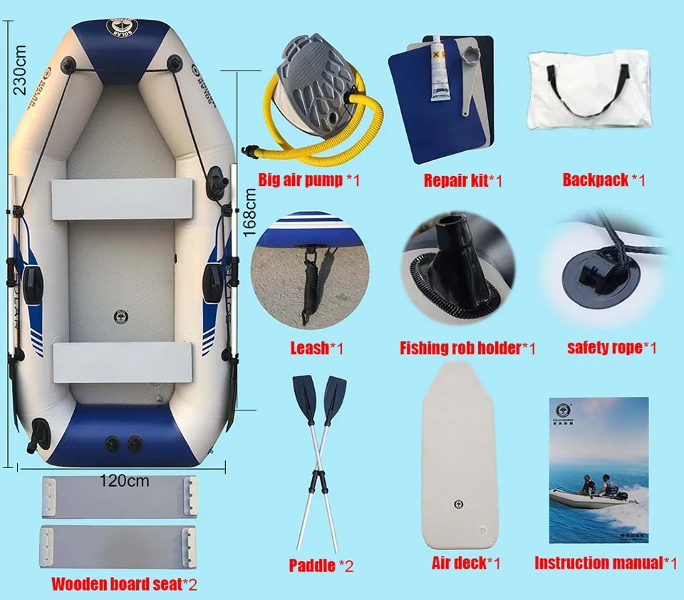 Solarmarine B230-3 PVC Inflatable Fishing Boat, Racing Kayak, Canoe with Free Accessories for Outdoor Water Sports, 3 Person