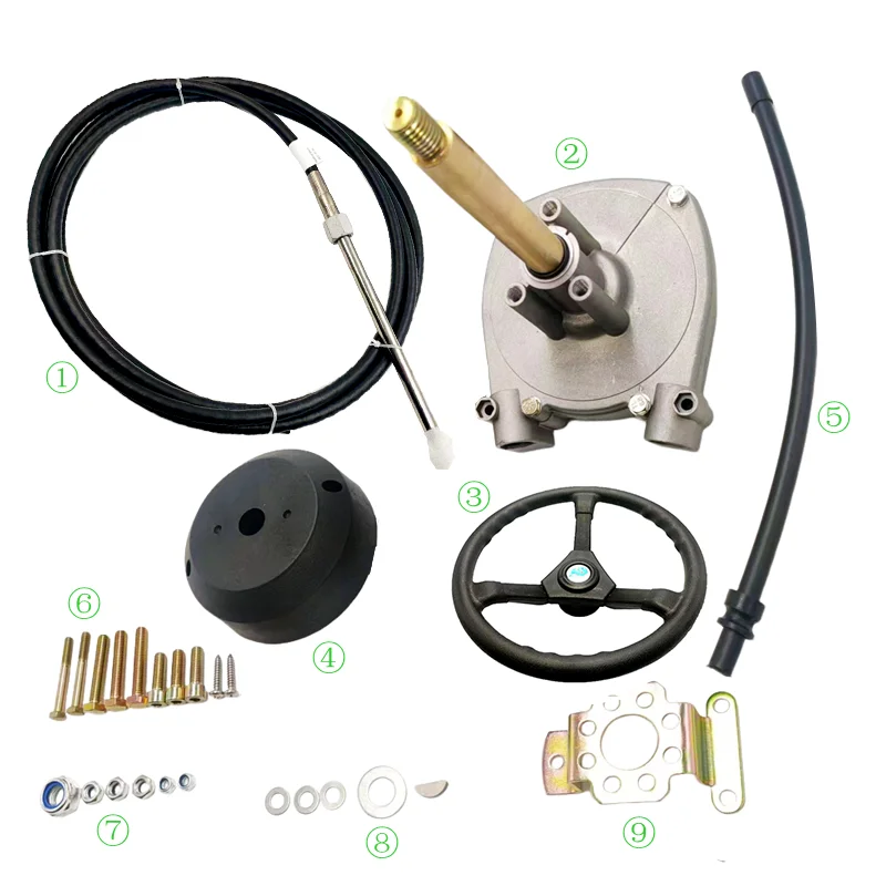 Boat Steering gear + Outboard throttle cable (8FT-17FT) + steering wheel Set for Yamaha / suzuki Outboard Motor boat accessories