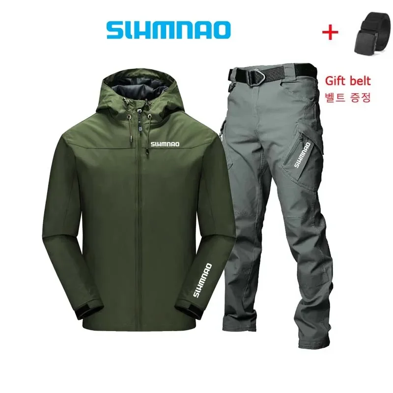 2024 Spring and Autumn Outdoor Fishing Set Tactical Pants Outdoor Hooded Windproof Waterproof Fishing Suit Mountaineering Jacket