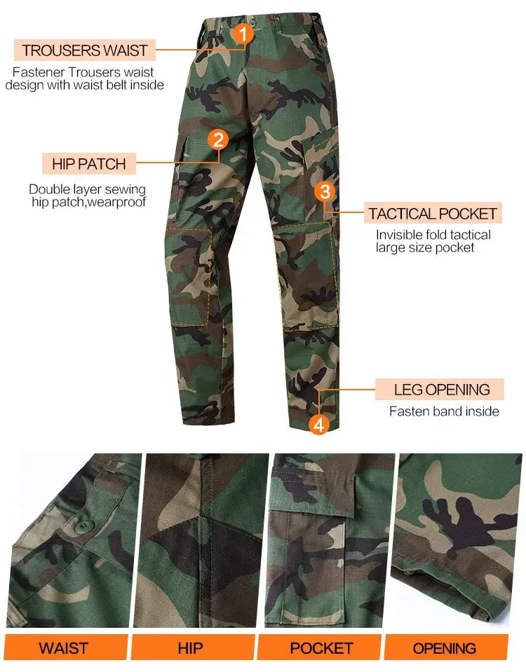 2025 Hot Durable and Wear-resistant Men's Camo ACU Uniform 2PC Set Training Wear Security Officer Uniforms