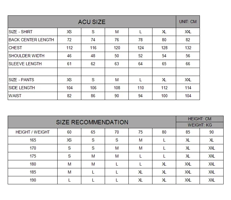 2025 Hot Durable and Wear-resistant Men's Camo ACU Uniform 2PC Set Training Wear Security Officer Uniforms