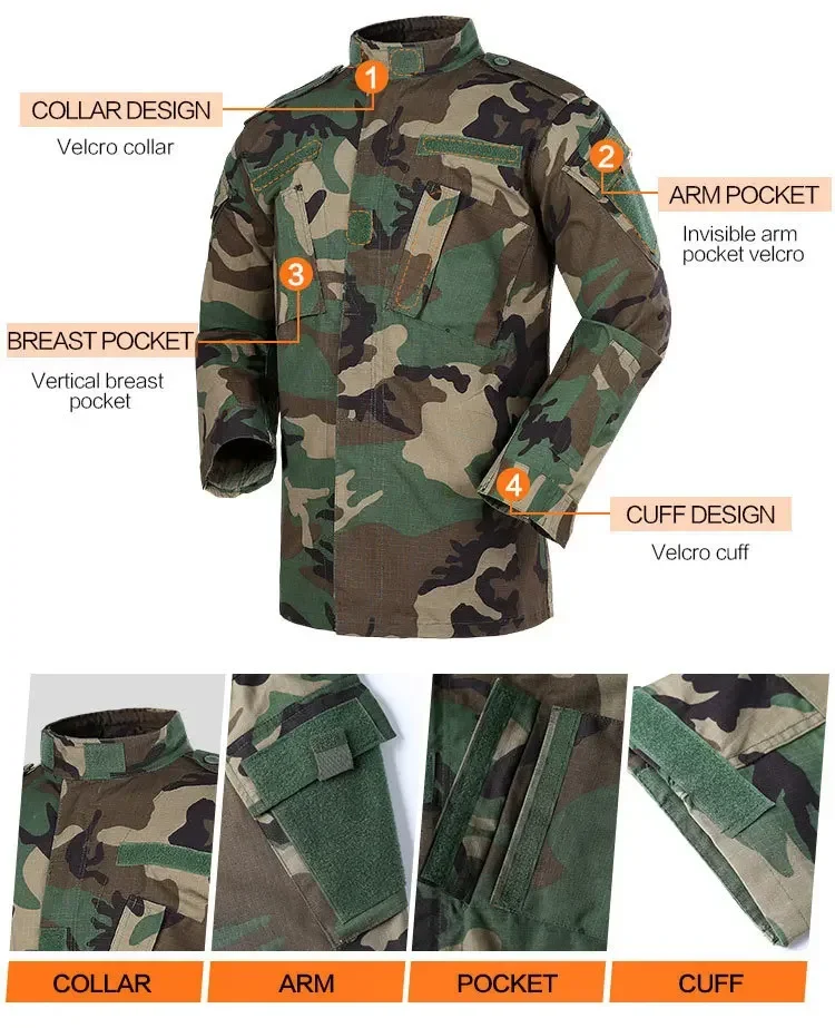 2025 Hot Durable and Wear-resistant Men's Camo ACU Uniform 2PC Set Training Wear Security Officer Uniforms