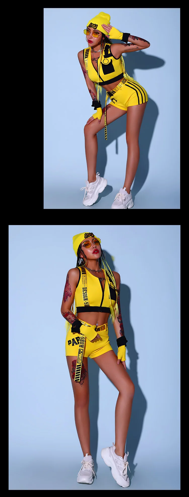 Yellow Cheerleader Uniform Hip Hop Clothes Female Jazz Dancewear Rave Outfit Girl Sets Stage Costume Festival Clothing DL8204