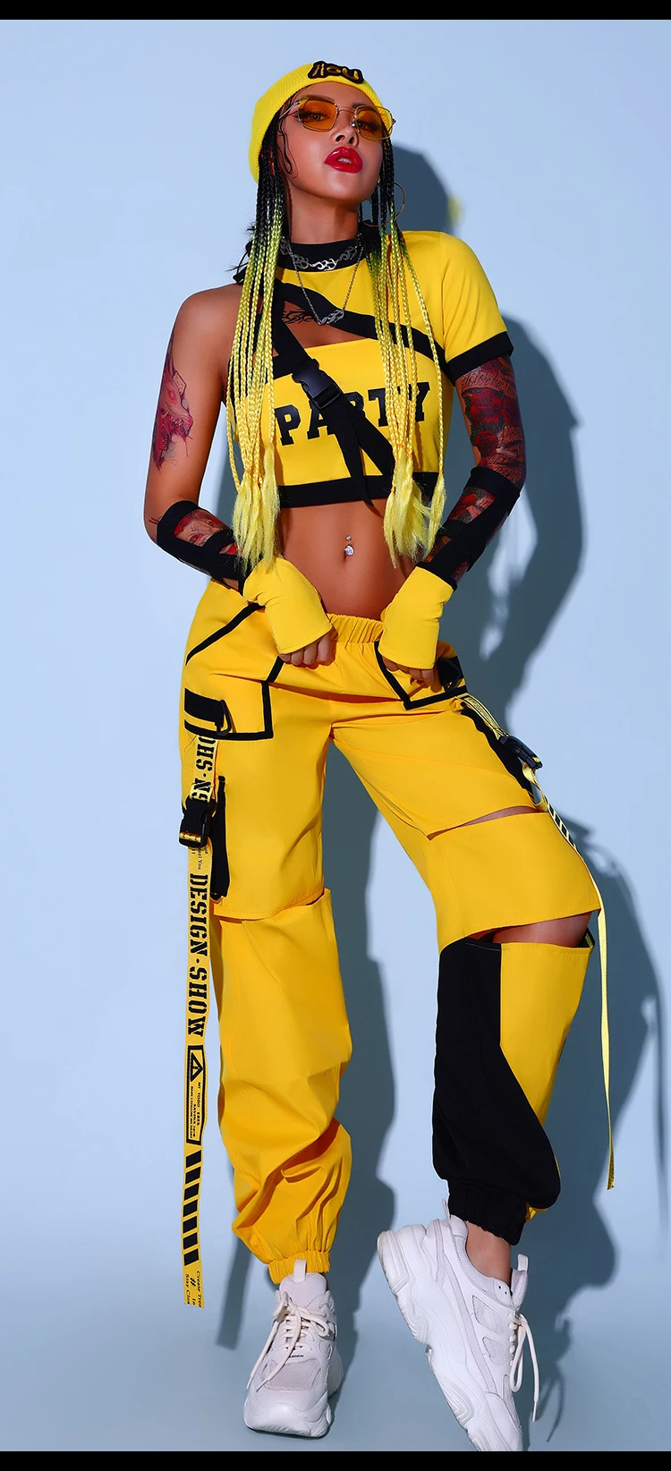 Yellow Cheerleader Uniform Hip Hop Clothes Female Jazz Dancewear Rave Outfit Girl Sets Stage Costume Festival Clothing DL8204