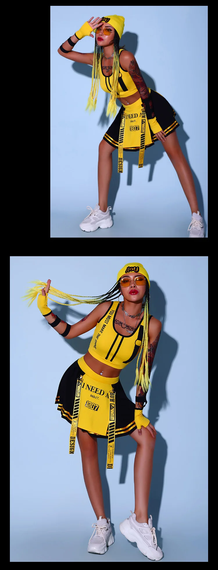 Yellow Cheerleader Uniform Hip Hop Clothes Female Jazz Dancewear Rave Outfit Girl Sets Stage Costume Festival Clothing DL8204