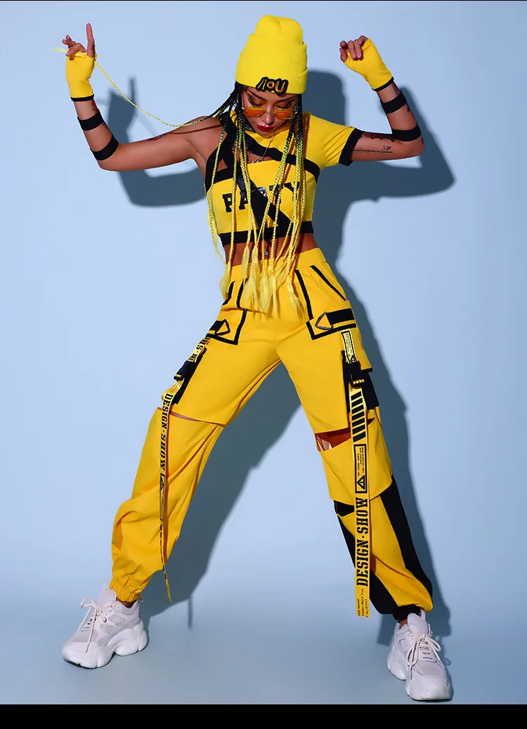 Yellow Cheerleader Uniform Hip Hop Clothes Female Jazz Dancewear Rave Outfit Girl Sets Stage Costume Festival Clothing DL8204