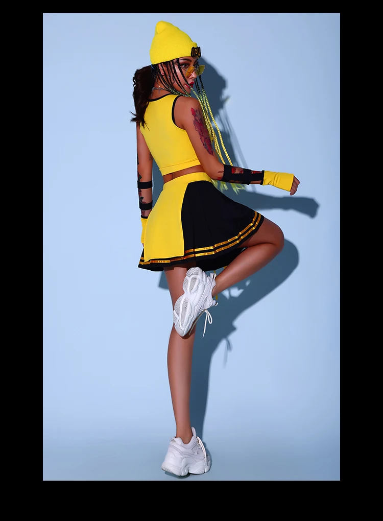 Yellow Cheerleader Uniform Hip Hop Clothes Female Jazz Dancewear Rave Outfit Girl Sets Stage Costume Festival Clothing DL8204