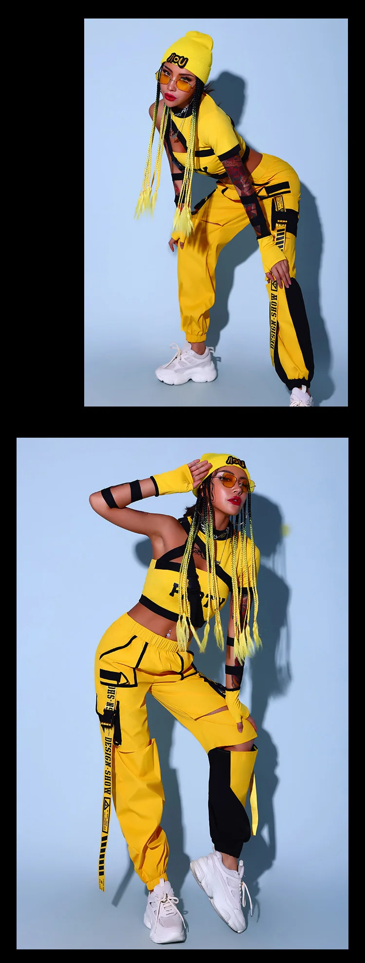 Yellow Cheerleader Uniform Hip Hop Clothes Female Jazz Dancewear Rave Outfit Girl Sets Stage Costume Festival Clothing DL8204