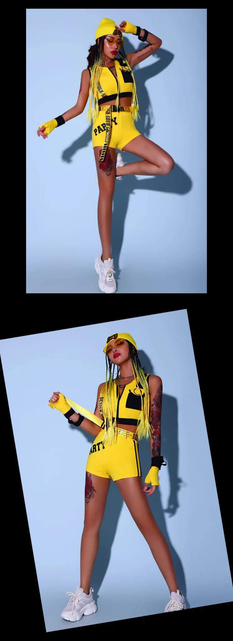 Yellow Cheerleader Uniform Hip Hop Clothes Female Jazz Dancewear Rave Outfit Girl Sets Stage Costume Festival Clothing DL8204