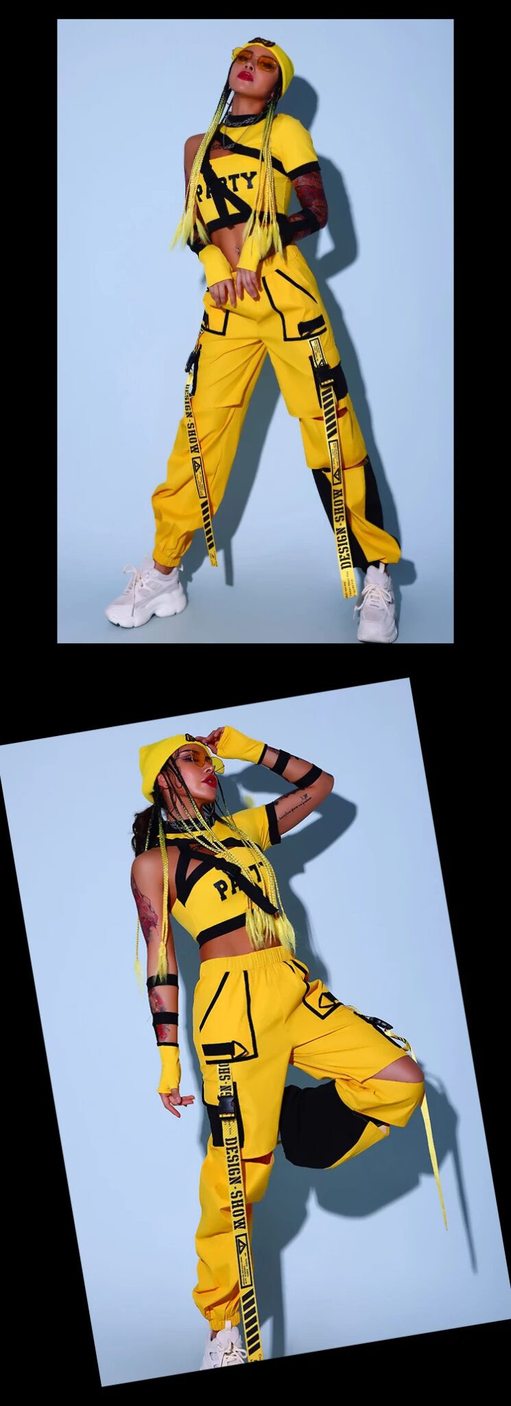 Yellow Cheerleader Uniform Hip Hop Clothes Female Jazz Dancewear Rave Outfit Girl Sets Stage Costume Festival Clothing DL8204