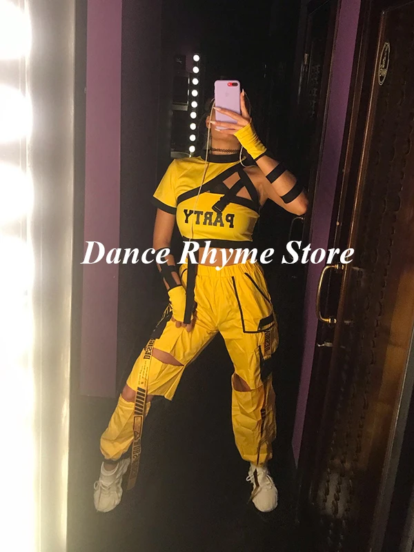 Yellow Cheerleader Uniform Hip Hop Clothes Female Jazz Dancewear Rave Outfit Girl Sets Stage Costume Festival Clothing DL8204