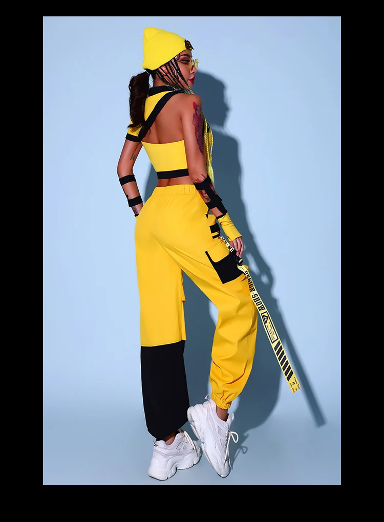 Yellow Cheerleader Uniform Hip Hop Clothes Female Jazz Dancewear Rave Outfit Girl Sets Stage Costume Festival Clothing DL8204