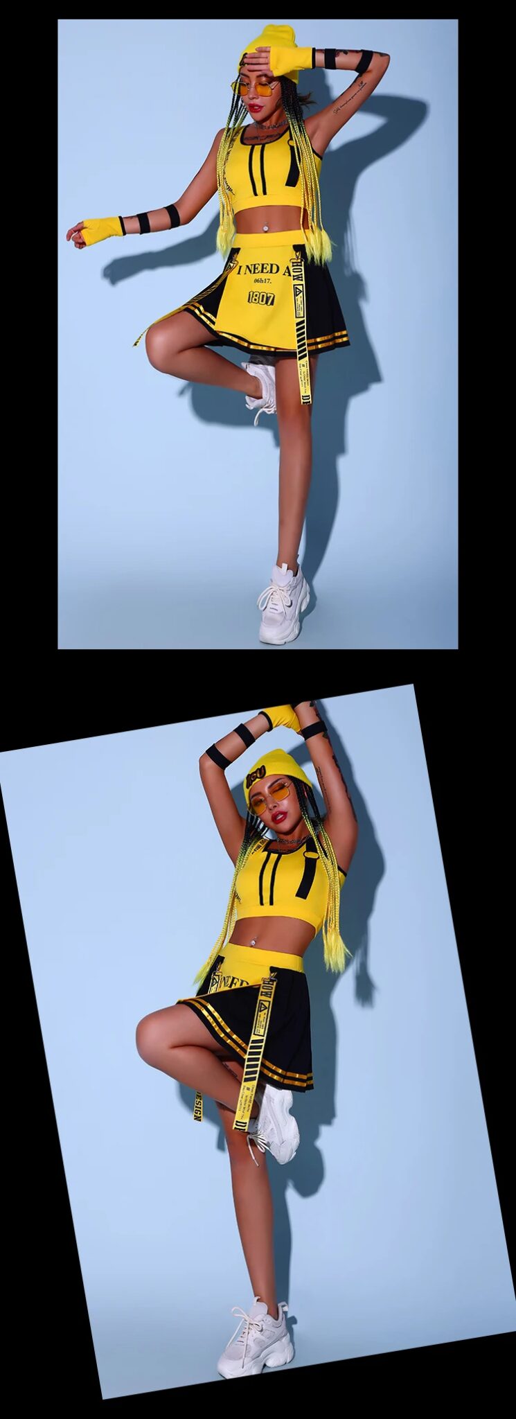 Yellow Cheerleader Uniform Hip Hop Clothes Female Jazz Dancewear Rave Outfit Girl Sets Stage Costume Festival Clothing DL8204