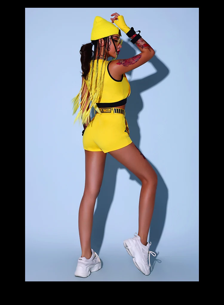 Yellow Cheerleader Uniform Hip Hop Clothes Female Jazz Dancewear Rave Outfit Girl Sets Stage Costume Festival Clothing DL8204