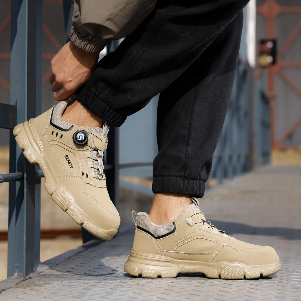 YIZHONCO Ankle Work Safety Shoes Synthetic Upper Rubber Outsole Anti-Slip Wide Toe Box Comfort Ankle Work Safety Shoes