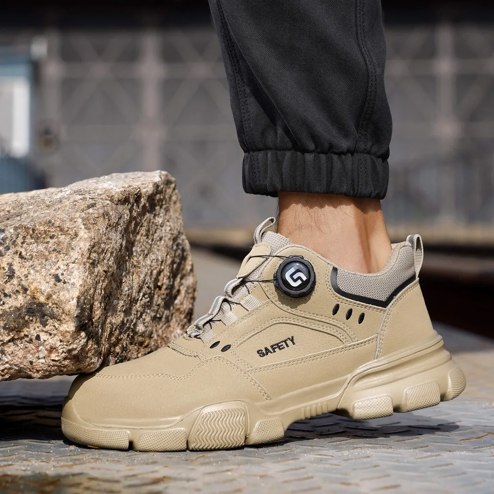 YIZHONCO Ankle Work Safety Shoes Synthetic Upper Rubber Outsole Anti-Slip Wide Toe Box Comfort Ankle Work Safety Shoes