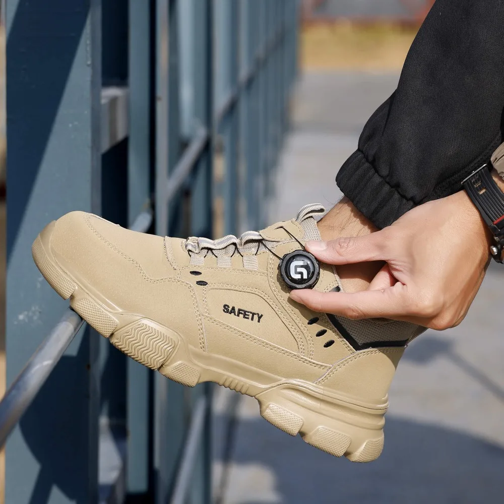 YIZHONCO Ankle Work Safety Shoes Synthetic Upper Rubber Outsole Anti-Slip Wide Toe Box Comfort Ankle Work Safety Shoes