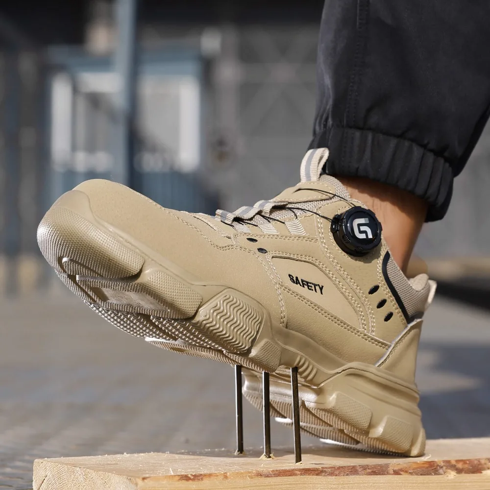 YIZHONCO Ankle Work Safety Shoes Synthetic Upper Rubber Outsole Anti-Slip Wide Toe Box Comfort Ankle Work Safety Shoes