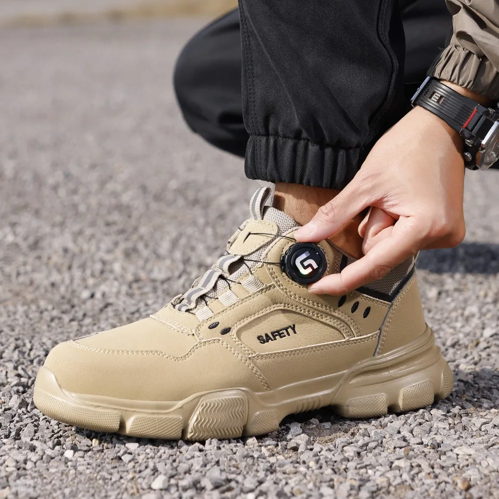 YIZHONCO Ankle Work Safety Shoes Synthetic Upper Rubber Outsole Anti-Slip Wide Toe Box Comfort Ankle Work Safety Shoes