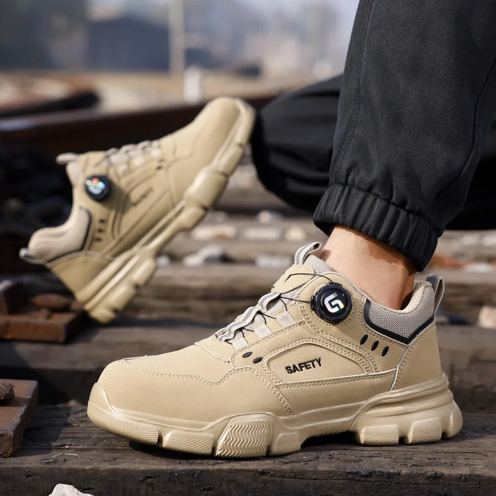 YIZHONCO Ankle Work Safety Shoes Synthetic Upper Rubber Outsole Anti-Slip Wide Toe Box Comfort Ankle Work Safety Shoes