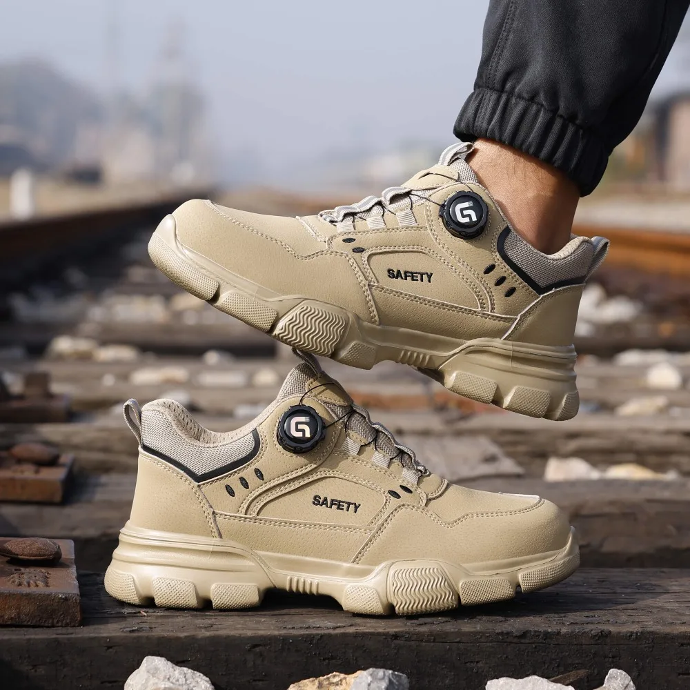 YIZHONCO Ankle Work Safety Shoes Synthetic Upper Rubber Outsole Anti-Slip Wide Toe Box Comfort Ankle Work Safety Shoes