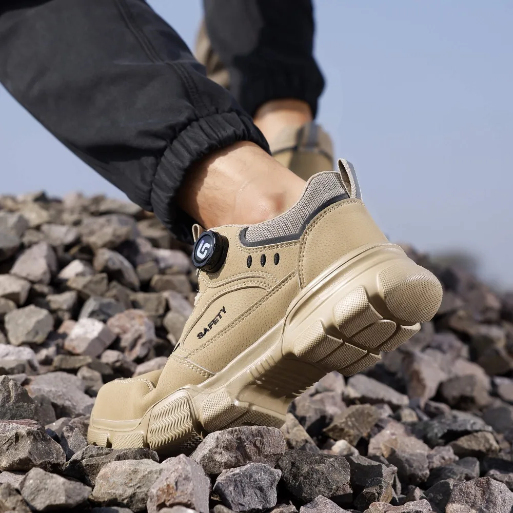 YIZHONCO Ankle Work Safety Shoes Synthetic Upper Rubber Outsole Anti-Slip Wide Toe Box Comfort Ankle Work Safety Shoes