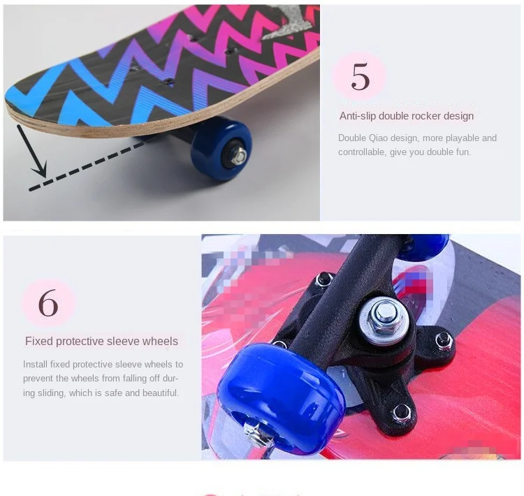 60CM Skateboard Beginner Kids Cartoon Skateboard Maple Wood Deck Skate Board Outdoor Long Board Double Rocker Skateboard Child
