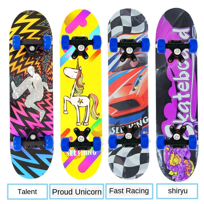60CM Skateboard Beginner Kids Cartoon Skateboard Maple Wood Deck Skate Board Outdoor Long Board Double Rocker Skateboard Child
