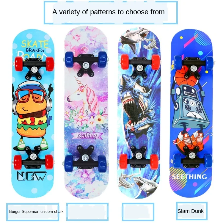 60CM Skateboard Beginner Kids Cartoon Skateboard Maple Wood Deck Skate Board Outdoor Long Board Double Rocker Skateboard Child